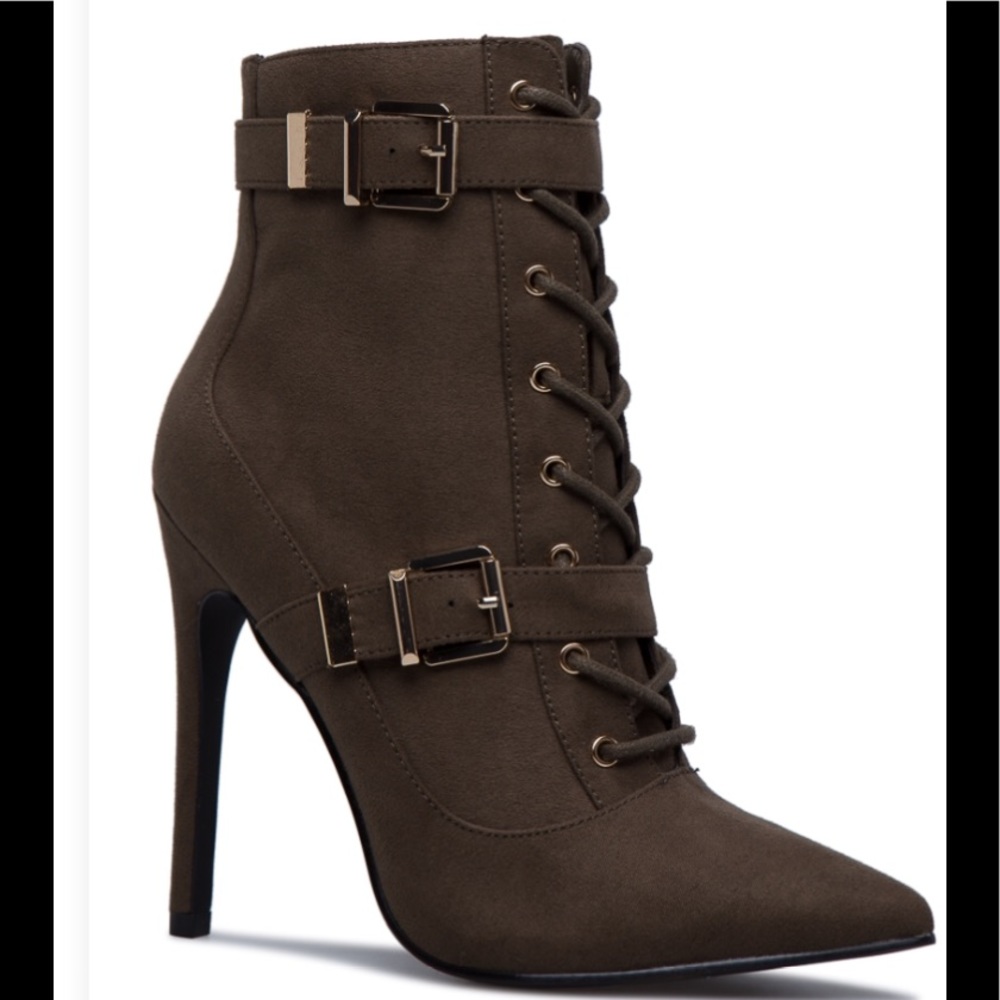 Lace up stiletto combat  bootie Forest Green